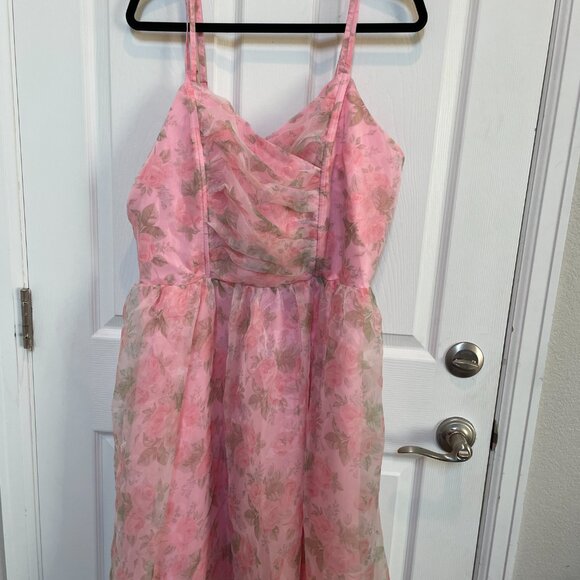 Unique Vintage Pink Floral Organza Swing Dress 1950s Sz 1x #7 - Picture 3 of 7